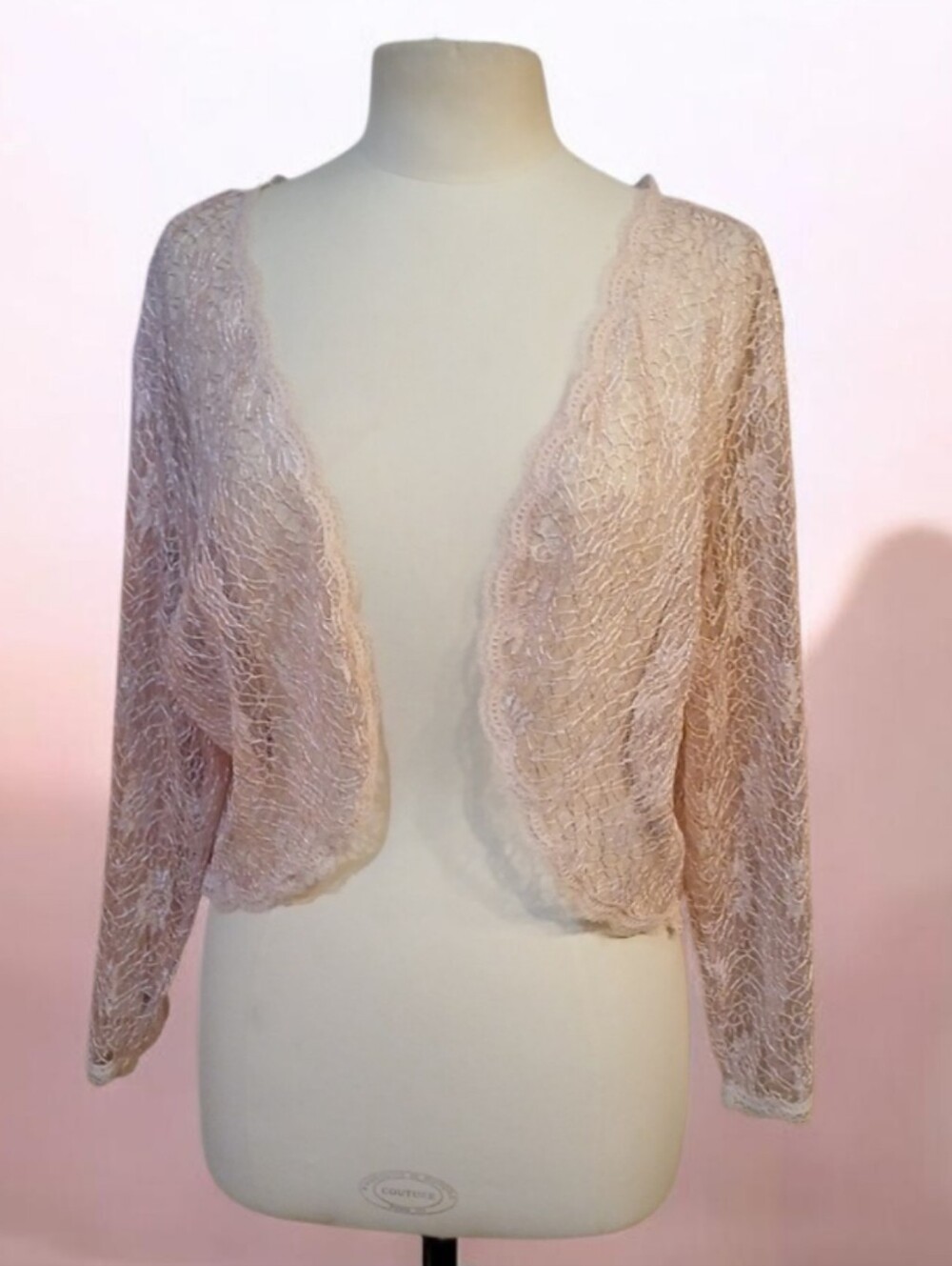 Blush Pink Lace Cardigan Long Sleeve | Open Front